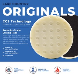 6.5" CCS White Polishing Foam Pads. (Pack of 2). Lake Country Original CCS White Polishing pad Safe for All finishes and Painted Surfaces. Fits 6" Backing Plate.