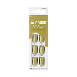 KISS Uñas postizas imPRESS Color No Glue Mani, 30 unidades, verde oliva, tamaño corto, forma ovalada, fácil aplicación, fácil de despegar y presionar,