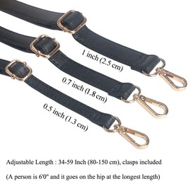 Beaulegan Purse Strap Replacement - Full Grain Microfiber Leather - 59 Inch Long Adjustable for Crossbody Shoulder Bag - 0.5 Inch Wide, Black/Gold