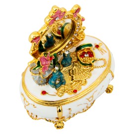 QIFU Furniture Dressing Table Hand Painted Enamel Jeweled Trinket Box Hinged, Unique Gift for Family