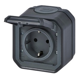 LEGRAND, Plexo New 069799L Surface-Mounted Socket Schuko Standard with Hinged Lid Contact Protection Plug-In Terminals 16 Amp 250 Volt IP44 IK07 Anthracite