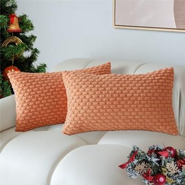 Henzxi - Juego de 2 fundas de almohada decorativas de pana suave, juego de 2 fundas de almohada cuadradas a rayas bohemias, decoración del hogar para sofá, sala de estar, sofá, cama, 12 x 20 pulgadas, color coral