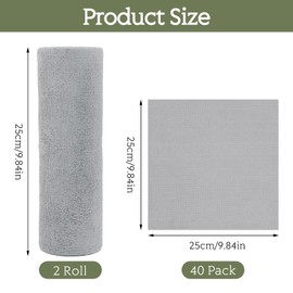 alwaiiz Pack of 40 Microfibre Cleaning Cloths Roll, 25 x 25 cm Tear-Off Cleaning Cloths, Lint-Free Microfibre Cloths for Kitchen and Car, Grey