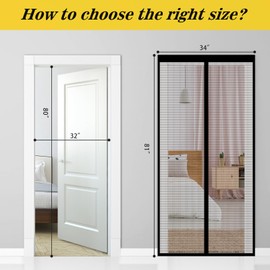 Magnetic Screen Door Mesh - Fit for Door Size:32 x 80 Inch, Upgraded Heavy Duty Diamond Yarn Material, Tear Resistant, Self Sealing, Pet and Kid Friendly Mesh Screen Doors with Strong Magnets