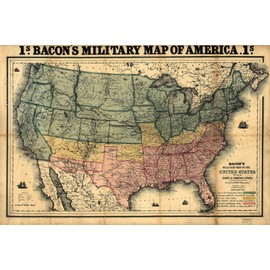 Map of Civil War Forts & Fortifications; 1862 Bacon's Military Map of America - Print Only - 24 x 36 inches