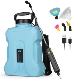 Battery Powered Sprayer 2.1 Gallon, Backpack Sprayer with Retractable Wand & 3 Mist Nozzles & USB Rechargeable Handle, Water Spray Pump Sprayers for Planting Lawn Yard Garden (Blue, 3.2 Gallon)