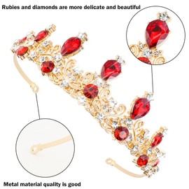 1 Pcs Ruby Tiara and Crown Red Gems Queen Crown Baroque Royal Red Crystal Wedding Gold Tiara Wedding Hair Accessories for Wedding Costume Party Prom Quinceanera Birthday Pageant