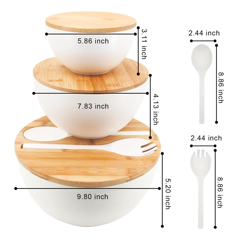 ECOWAY Salad Bowls Set of 3 with Lid & Serving