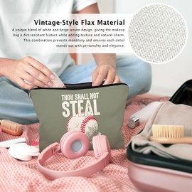 LIANGW Funny Retro Baseball Makeup Bag, Baseball Lover Gifts,Baseball Cosmetic Bags for Women, Sports Fan Gifts, Thou Shall Not Steal Unless You Can Beat The Throw, baseball stuff