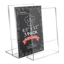 3Pack Premium Acrylic Sign Holder 8.5x11'', Table Papers Menus Display Holders, Clear Plastic Frame -Vertical Slanted Back Brochure Display Stand Transparent Flyer Holder for Office Restaurant Desktop (8.5'' x 11''(3 Pack))