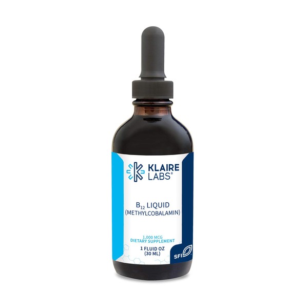 Klaire Labs B12 Liquid Drops 1mg - Vitamin B12 Drops 1000mcg Active Methylcobalamin - Methyl B12 with Liquid Delivery for Efficient Absorption - Hypoallergenic VIT B12 Supplement (30ml / 1 fl oz)