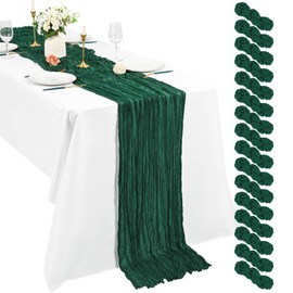 16 Pack Cheesecloth Table Runner, 10Ft Boho Gauze Table Runner 35×120 Inch Rustic Romantic Long Table Runner for Wedding Party Bridal Shower Thanksgiving Christmas Decoration(Emerald Green)