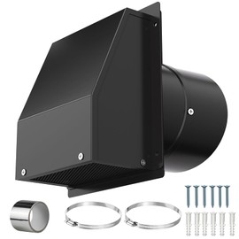8 Inch Hooded Wall Vent Cover for Dryer Vent - Galvanized Steel Exhaust Cap with Damper & Screen, Outdoor Bathroom Fan/Range Hood Vent (Includes Tape & Clamps)