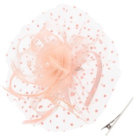 DRESHOW Fascinators Hat Flower Mesh Ribbons Feathers on a Headband and a Clip Tea Party Headwear for Girls and Women