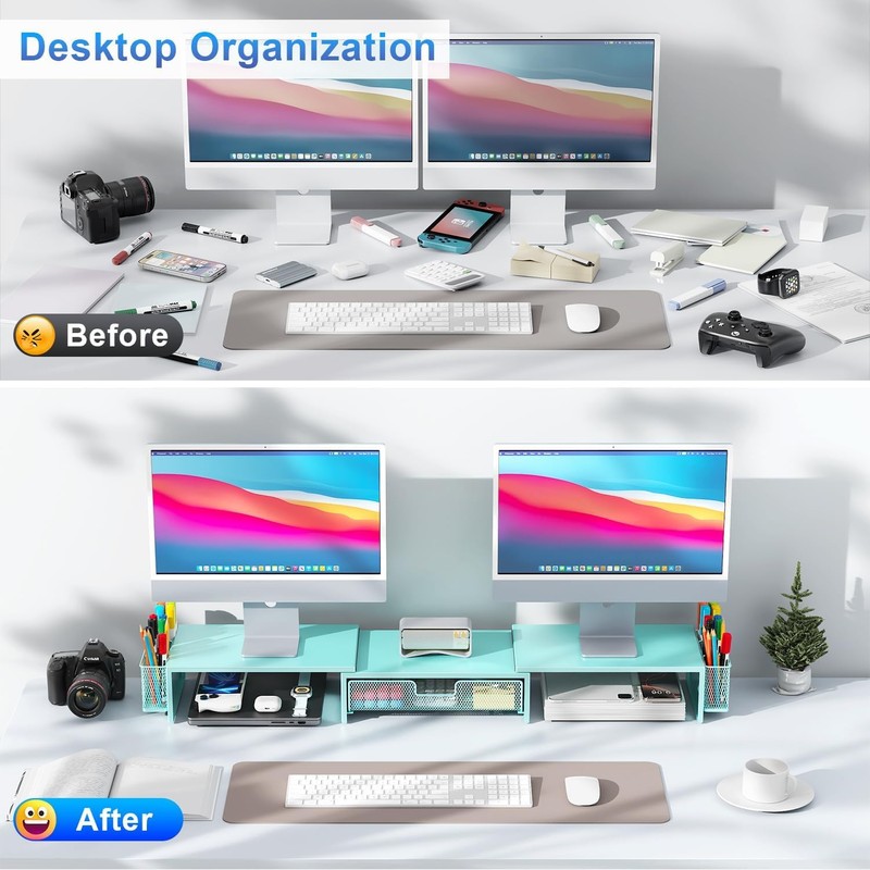 gianotter Dual Monitor Stand Riser, Desk Organizer With Drawer and