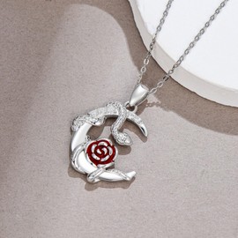 YYmqmq Gothic Snake Moon Necklace for Women Men 925 Sterling Silver Red Rose Pendant Celestial Jewelry Gift for Wife, Girlfriend