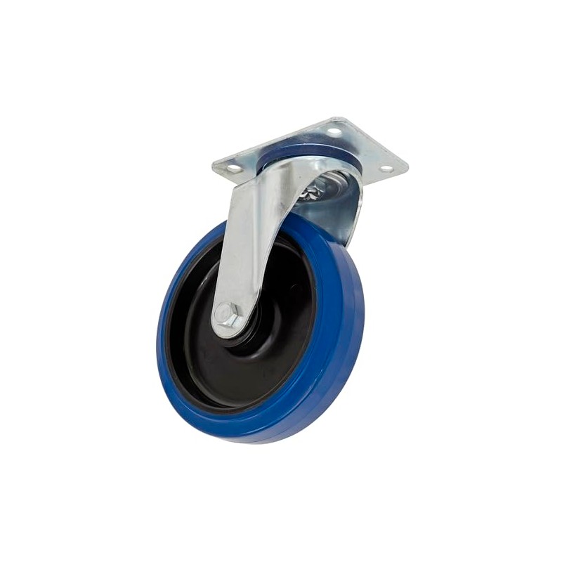 Ø125mm Heavy-Duty Blue Elastic Rubber Swivel Castor Wheel - Trade