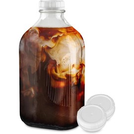 Half Gallon Glass Milk Bottle with Lid (1 Pack) 64 Oz 3 White Caps, Reusable Milk Container for Refrigerator, Bottles for Juice, Oat or Plant Milks, Water, Honey Organiser Canister - Quantity: 2, Size: 64 oz