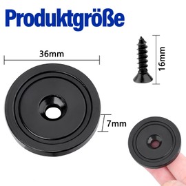 36 mm Super Strong Neodymium Magnets, Black, Magnets Strong with Round Base and Holes, Pack of 12 Rare Earth Magnets Pot Magnet with Countersunk Holes and Screw for Kitchen Crafts, Hanging Tools