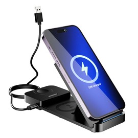 SECRUI Wireless Charger 3 in 1, 18W Fast Wireless Charging, Foldable Charger Stand Wireless Charging Dock for Phone Watch Eraphones etc
