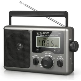 Greadio Portable Am Fm Radio With Lcd Display Long Antenna And Dual Charging Options