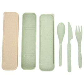 Sosoport Juego De Cubiertos De Viaje Portátiles 2 Sets (Verde Nórdico y Beige Nórdico) De Plástico Resistente, Cubiertos Reutilizables para Camping, O