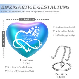 QGJNSGC Heart Shaped Urns for Human Ashes - Small Urns for Pet Ashes Heart Shaped Urn for Cat Dog Ashes Mini Urn - Small Keepsake Urn Cat Urn Dog Urn (Rainbow Infinity)