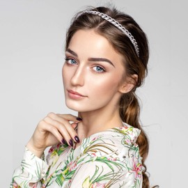 2Pcs Women Chained Headband, Metal Thin Headbands for women, Beauty Headbands Hair Hoops Hair Accessories (Style1, One size)