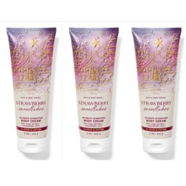 Bath & Body [3 Pack] BODY CREAM 24 Hour Moisture 8 oz / 226 g (Packaging may vary) (Full Size, STRAWBERRY SNOWFLAKES)