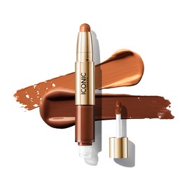 ICONIC LONDON Radiant Concealer & Brightening Duo | Creamy Liquid + Brightening Crayon Dual Ended Concealer, Cruelty Free, Vegan Makeup (Warm Rich) 0.08 oz