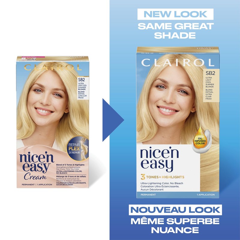 Clairol Nice'n Easy Permanent Hair Dye, SB2 Ultra Light Cool