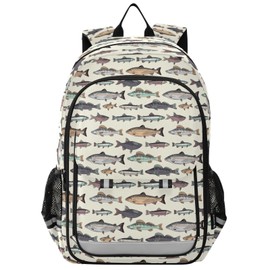 KOPIRIT Vintage Fishes Kids Backpack Primary High School Bookbag with Chest Strap for Kids Teens Girls Boys 17.7 Inch