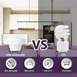 Legental 10W LED Puck Light Bulb, GU24 Base, 800 Lumens, 2700K Soft White, 120-277V, Replaces 18W CFL, Damp Rated, UL Listed, 25,000 Hours Lifespan – 5 Pack