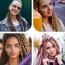Ouligay Pack of 15 Gold Hair Accessories Braids Gold Dreadlocks Jewellery, Golden Hair Accessories Pirate for Braids Metal Hair Rings, Braids Jewellery Hair Spiral Clips, Adjustable Cuffs Hair
