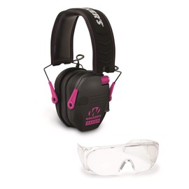 Walkers Razor Slim Electronic Hearing Protection Muffs (Sound Amplification and Suppression) and Over-The-Glasses Protective Eyewear Kit, Pink/Black Bundle (2 Items)
