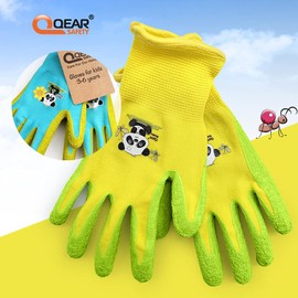 QEARSAFETY Kids Garden Work Gloves,3-6 Years, Toddler, Kindergarten, Anti-Slip, Protect, Natural Rubber Palm Coated, DIY (3-6 Years)