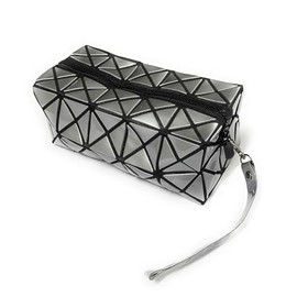 High Gloss Foldable Geometric Pencil Case Wash Bag Makeup Wrist Bag Xmas Gift (Metallic Silver)