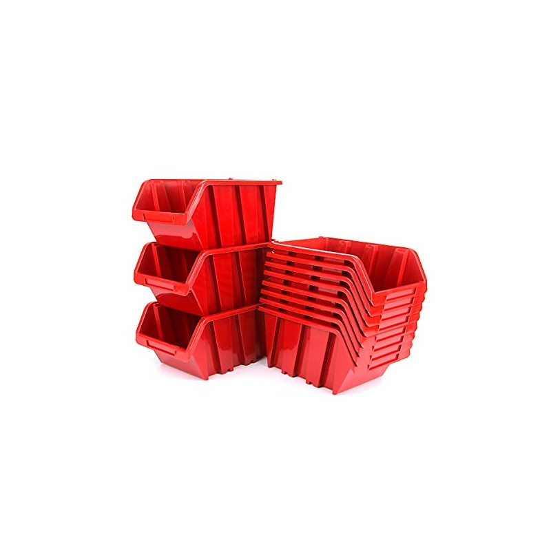 Set of 28 Stacking Boxes for Small Parts, Plastic, Red,