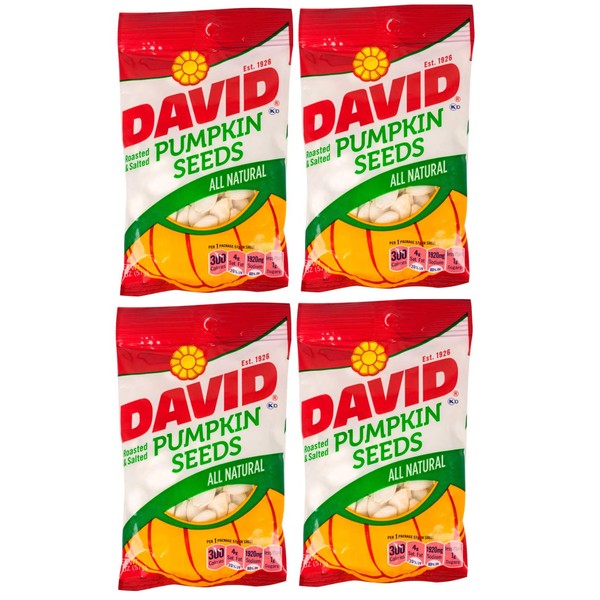 DAVID | Roasted and Salted Pumpkin Seeds | All Natural 2 Oz Per Bag | 4 Pack