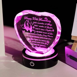YWHL 55th Wedding Anniversary Crystal Heart Gifts for Couple Parents, Laser Engraved Romantic 55 Year Anniversary Crystal Keepsake Gifts for Wife Husband, 55 Years of Marriage Gifts for Her Him
