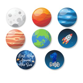Universe Outer Labels Stickers Planet Rocket Space Theme Decor for Kid Boys Girls Sunshine 1st Birthday Party Decorations Baby Shower Space First Bday Supplies 240 PCS Photo Booth Props Favors