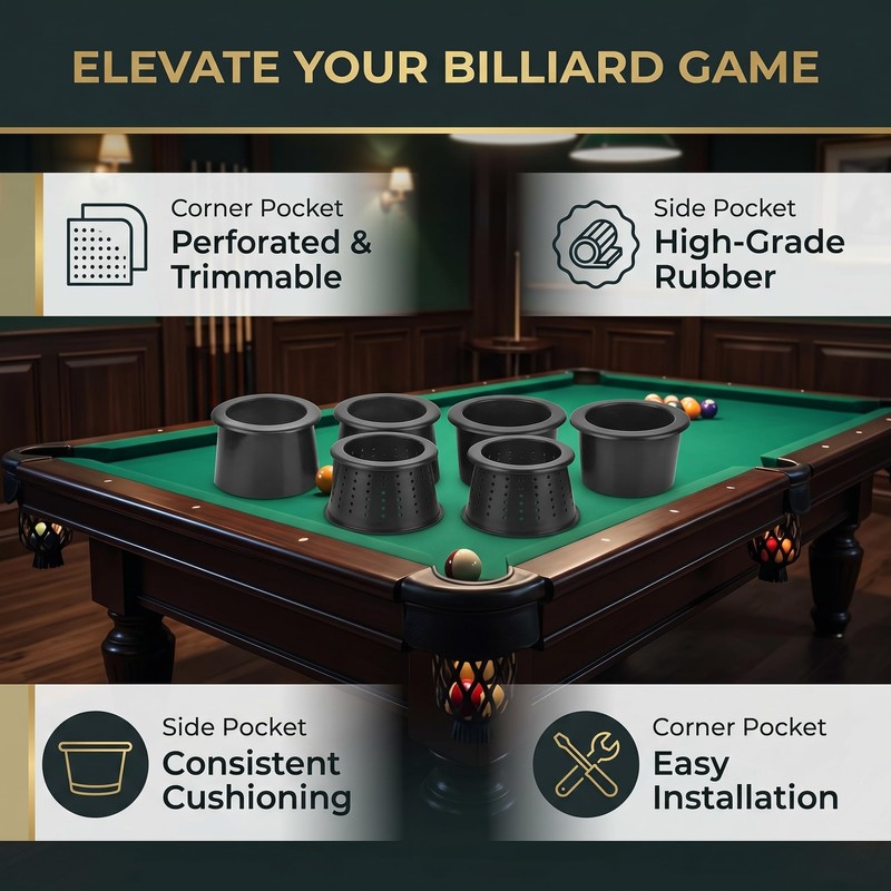 Akozon 6 Pcs Billiard Pool Table Rubber Pocket Liners Set,