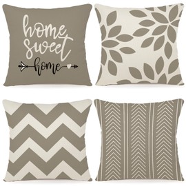 ZWJD Cushion Cover 50 x 50 cm, Set of 4 Decorative Outdoor Cushion Covers, Linen Decorative Cushion for Bedroom, Sofa, Chair, Bed, Garden (50 x 50 cm, Khaki)