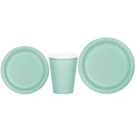 Baxters Party Bundles Bulk, Mint Green, 96 Count 9 Inch Round Paper Plates, 96 Count 9 Ounce Hot/Cold Paper Cups, 96 Count 7 Inch Round Paper Plates, Pack Contains 288 Pieces