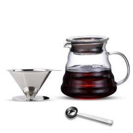 CASA BRAVA Glass Pour Over Coffee Maker Set – 28oz (850ml) Heat-Resistant Carafe with Stainless Steel Reusable Dripper, Bamboo Stand & Measuring Spoon – Plastic-Free Drip Coffee Brewer