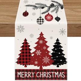 Lemicin Christmas Table Runners Tree - Merry Christmas Table Runner Christmas Dinner Table Decorations for Seasonal Winter Xmas Kitchen Holiday Party 14 x 72 inch