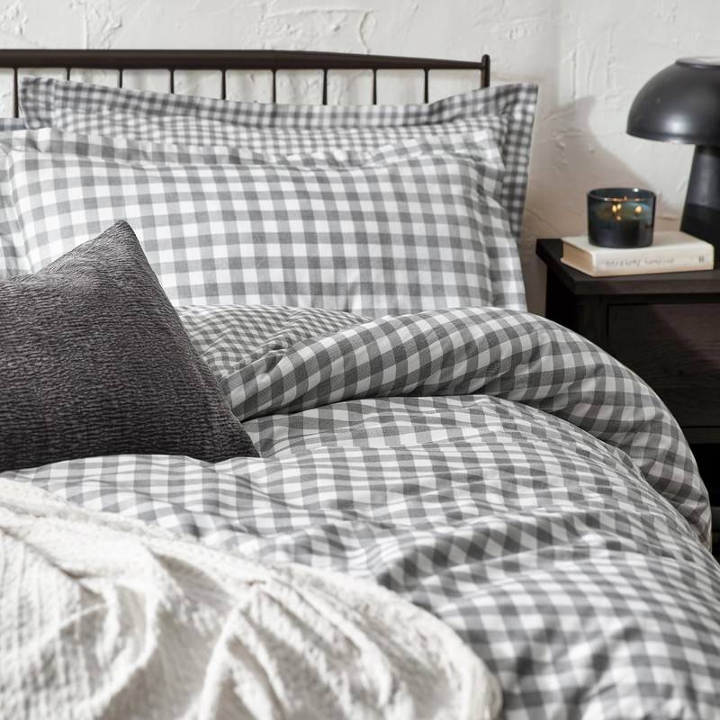 Yard Barton Check 100% Cotton Duvet Cover Set, Grey