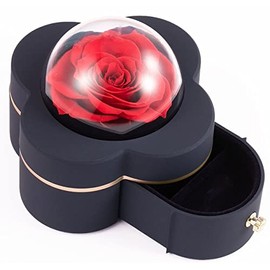 Rosa eterna roja con caja de anillo, flores eternas, regalos para mamá, esposa, novia, ella en Navidad, día de San Valentín, día de la madre, aniversario, regalos de cumpleaños para mujeres