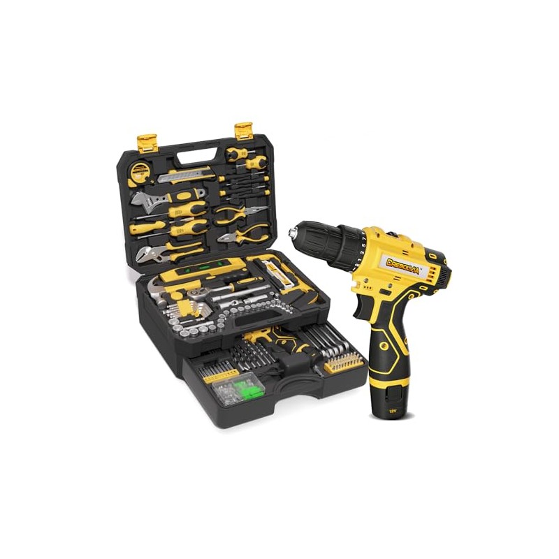 Tool Kit Box Drill Set with 12V Power Cordless Drill