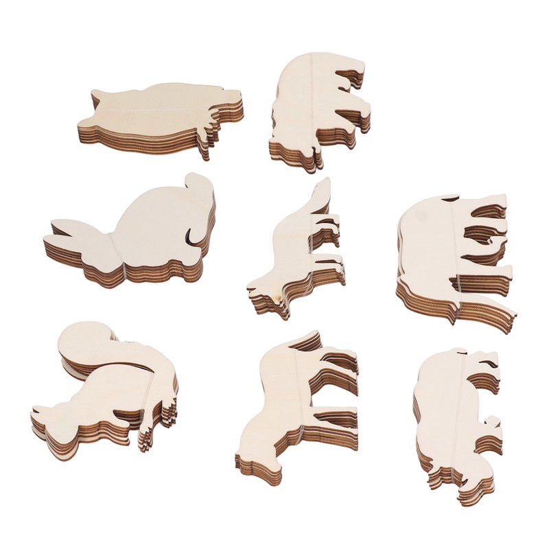 48PCS Animal Wooden Slice DIY Wood Ornaments Blank Decoration Shaped